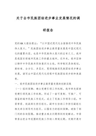 关于全市民族团结进步事业发展情况的调研报告