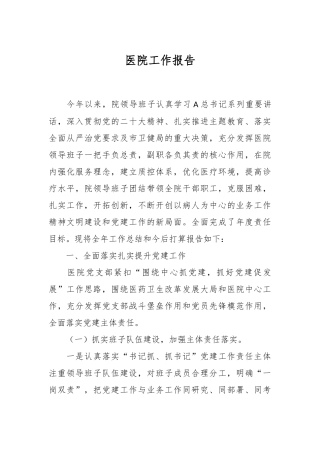 医院工作报告