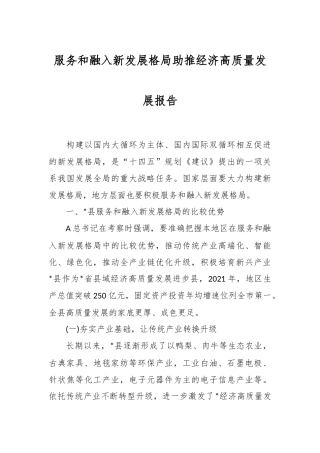 服务和融入新发展格局助推经济高质量发展报告