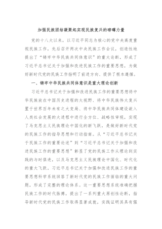 加强民族团结 凝聚起实现民族复兴的磅礴力量