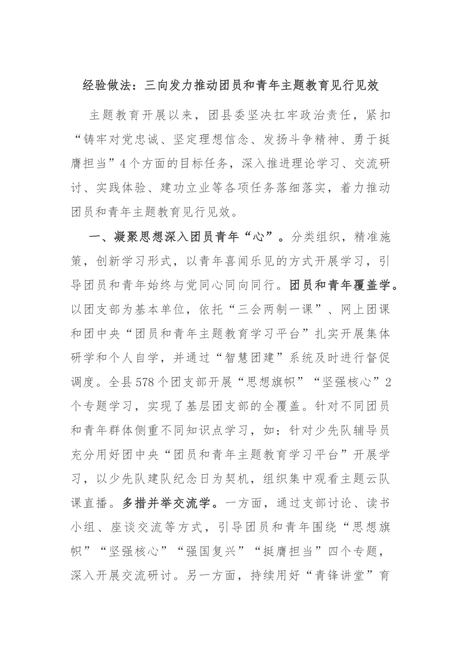 经验做法：三向发力推动团员和青年主题教育见行见效_第1页