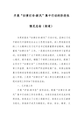 开展“扫黄打非·新风”集中行动的阶段性情况总结（街道）