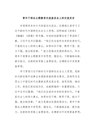 青年干部在主题教育交流座谈会上的交流发言