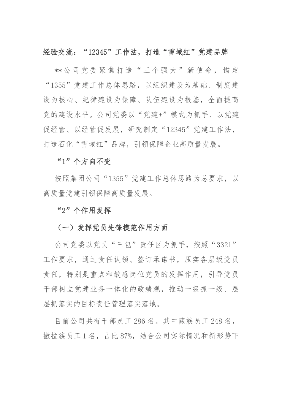 经验交流：“12345”工作法，打造“雪域红”党建品牌_第1页