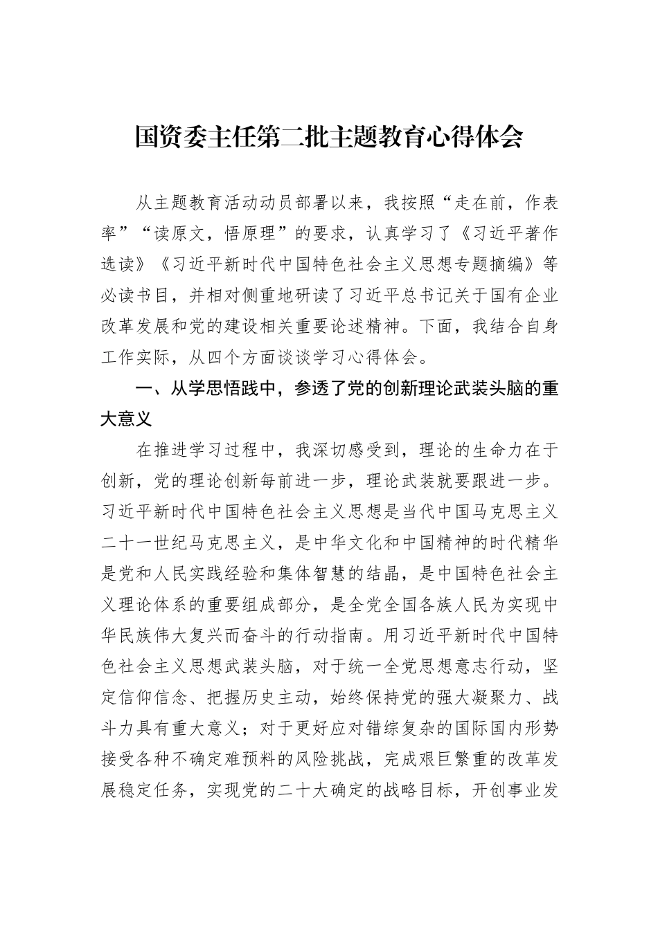 国资委主任第二批主题教育心得体会_第1页
