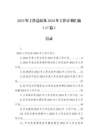 2023年工作总结及2024年工作计划汇编（17篇）