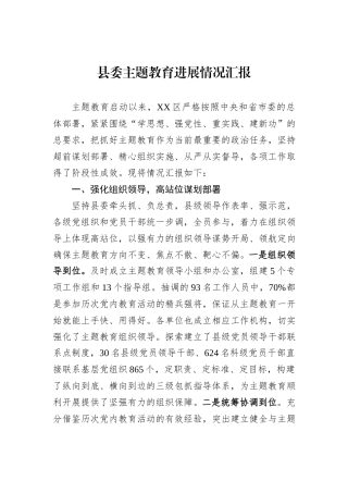 县委主题教育进展情况汇报