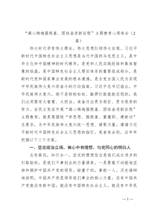 （2篇）“凝心铸魂强根基、团结奋进新征程”主题教育心得体会