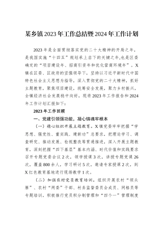 某乡镇2023年工作总结暨2024年工作计划