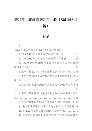 2023年工作总结2024年工作计划汇编（13篇）