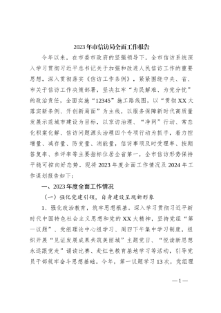2023年市信访局全面工作报告