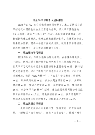 国企2023年度个人述职报告