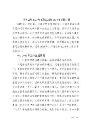 区司法局2023年工作总结和2024年工作打算