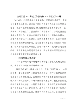公司团委2023年度工作总结及2024年度工作计划
