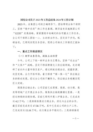 国有公司关于2023年工作总结及2024年工作计划