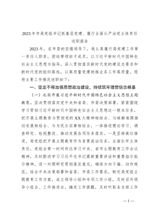2023年市局党组书记抓基层党建、履行全面从严治党主体责任述职报告