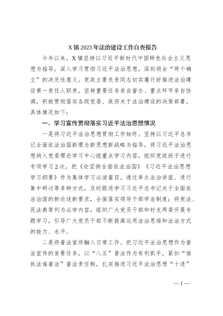 X镇2023年法治建设工作自查报告
