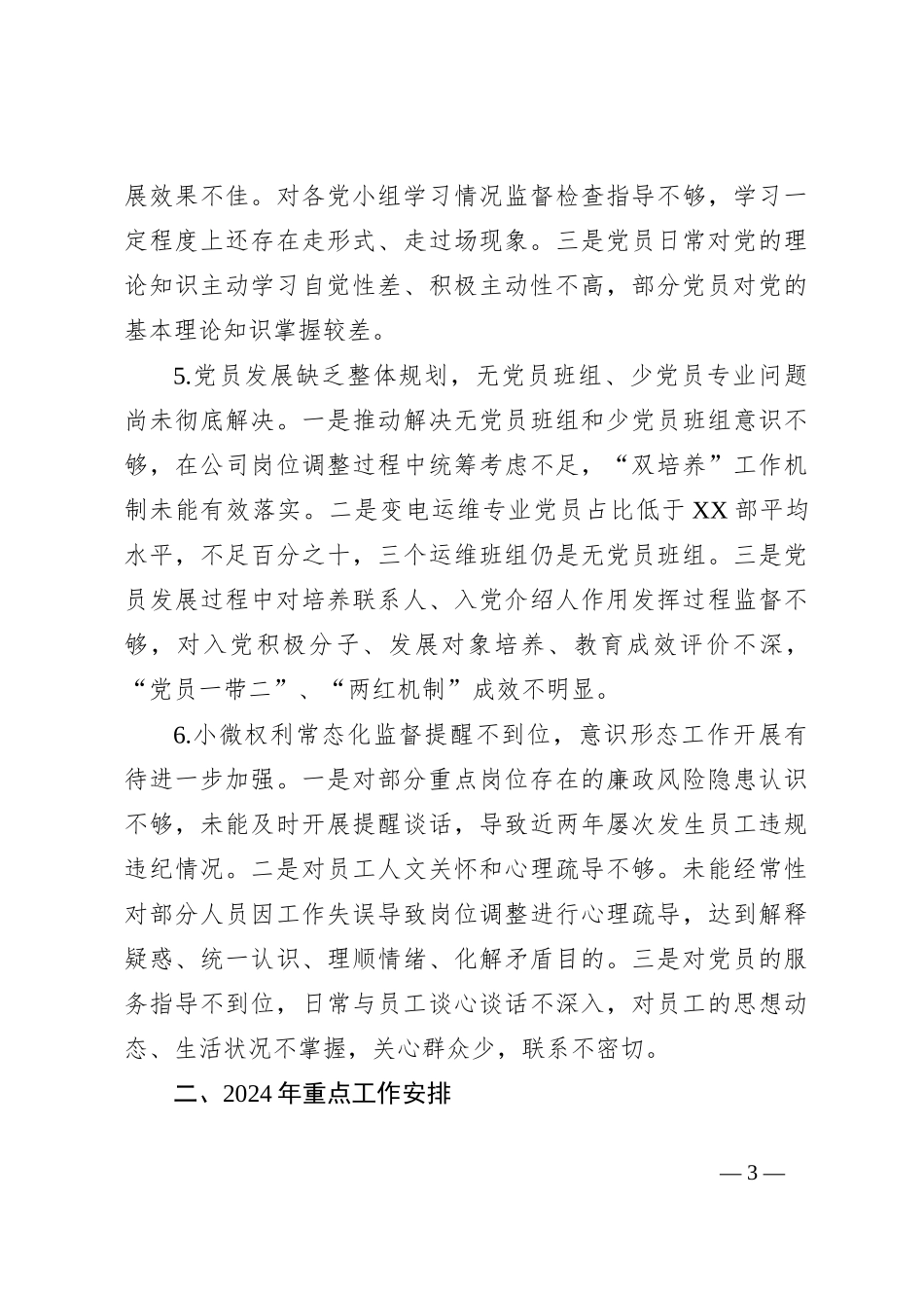 党支部党建工作短板分析及2024年重点工作安排_第3页