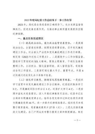 2023年度局纪委工作总结及下一步工作打算