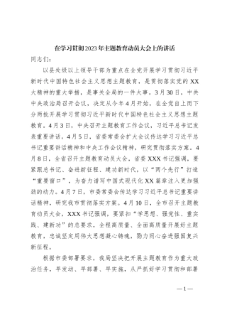 在学习贯彻2023年主题教育动员大会上的讲话