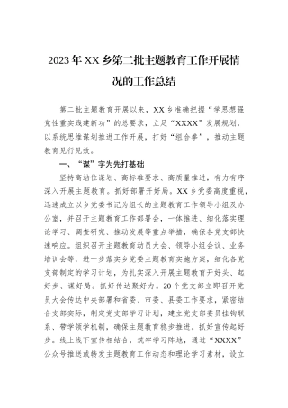 2023年XX乡第二批主题教育工作开展情况的工作总结