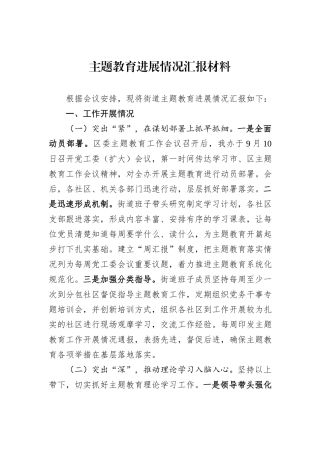 主题教育进展情况汇报材料