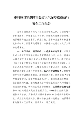 市局应对寒潮降雪恶劣天气保障道路通行安全工作报告