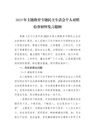 2023年主题教育专题民主生活会个人对照检查材料发言提纲