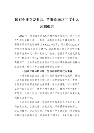 国有企业党委书记、董事长2023年度个人述职报告