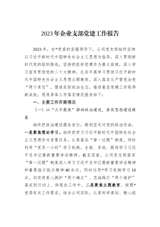 2023年企业支部党建工作报告