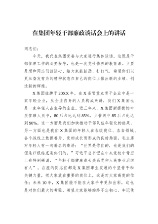 在集团年轻干部廉政谈话会上的讲话