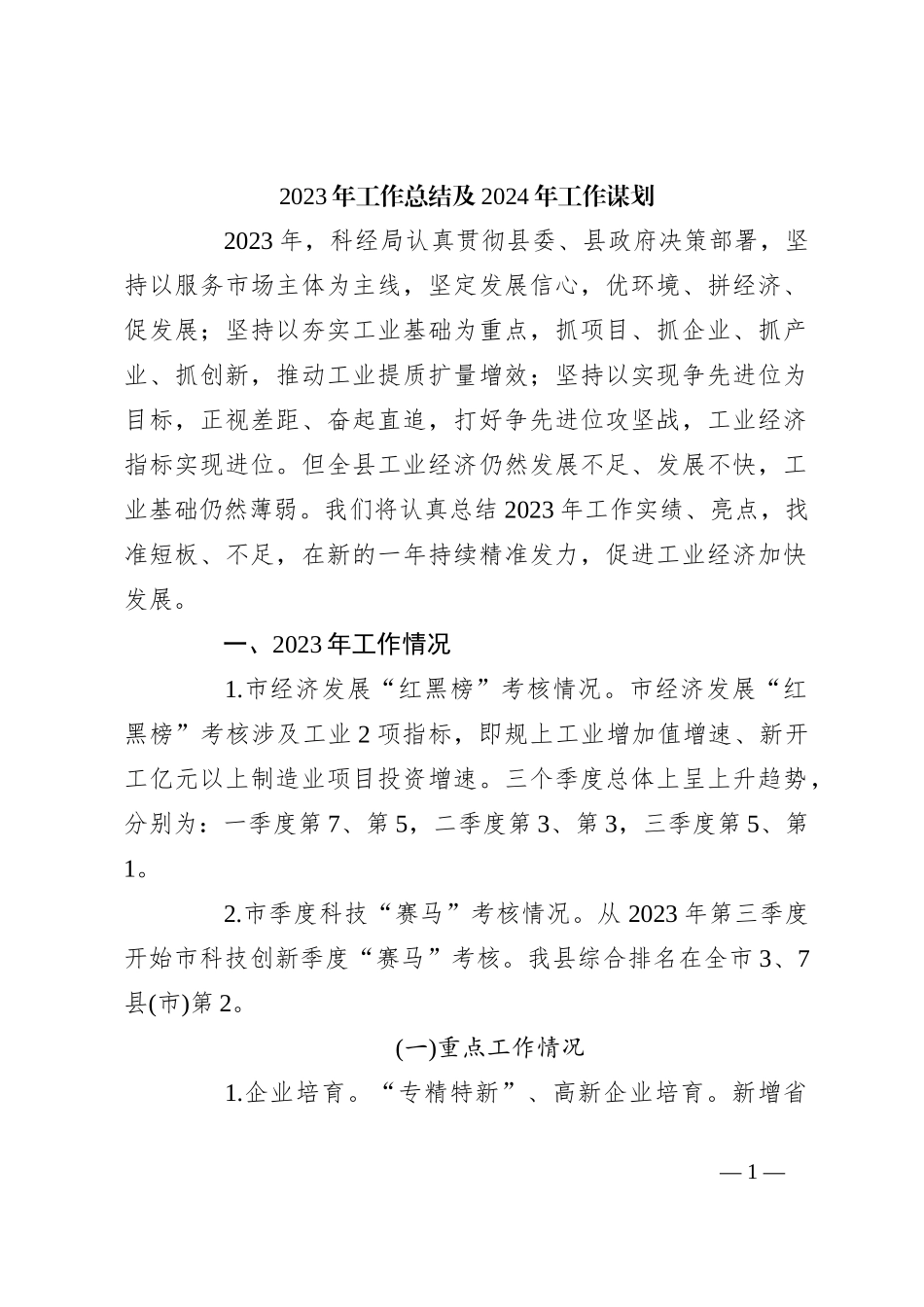 2023年工作总结及2024年工作谋划_第1页