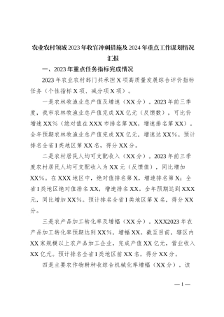 农业农村领域2023年收官冲刺措施及2024年重点工作谋划情况汇报