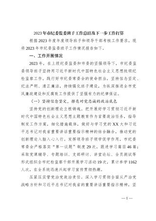 2023年市纪委监委班子工作总结及下一步工作打算