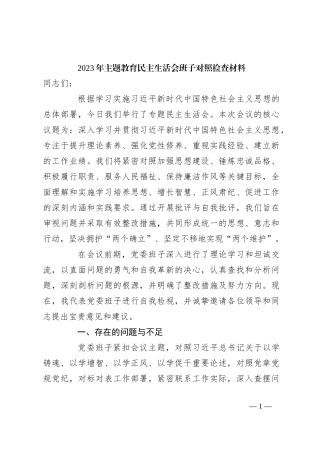 2023年主题教育民主生活会班子对照检查材料