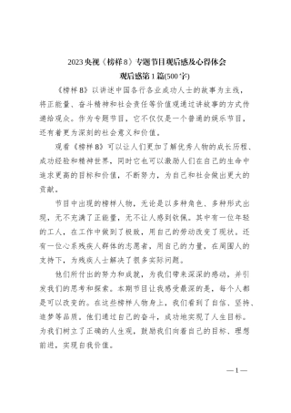 2023央视《榜样8》专题节目观后感及心得体会