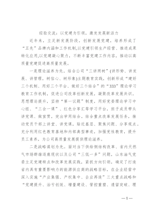 经验交流：以党建为引领，激发发展新活力