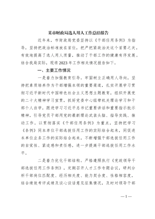 某市财政局选人用人工作总结报告