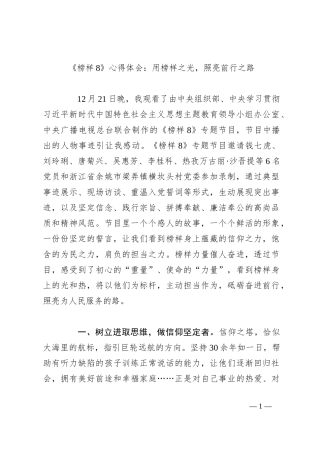 《榜样8》心得体会：用榜样之光，照亮前行之路