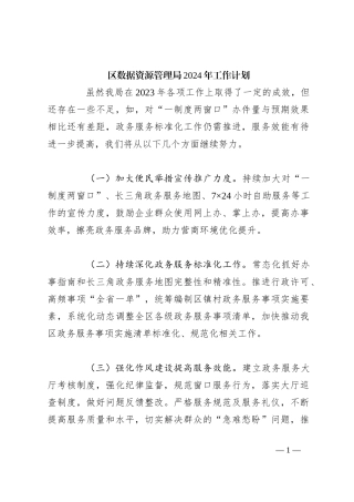 区数据资源管理局2024年工作计划