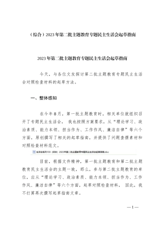 （综合）2023年第二批主题教育专题民主生活会起草指南