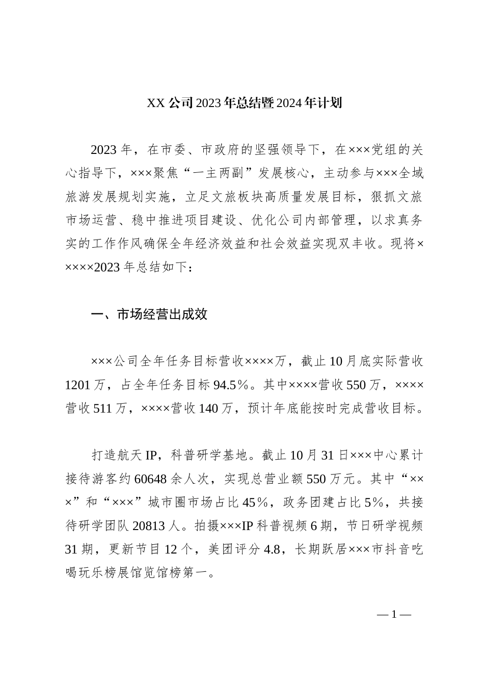 XX 公司2023年总结暨2024年计划_第1页