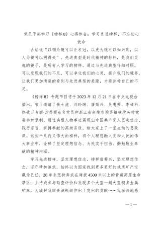 党员干部学习《榜样8》心得体会：学习先进榜样，不忘初心使命