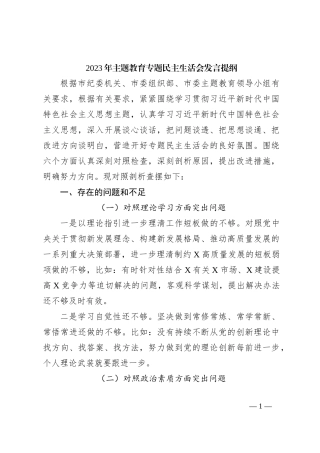 2023年主题教育专题民主生活会发言提纲