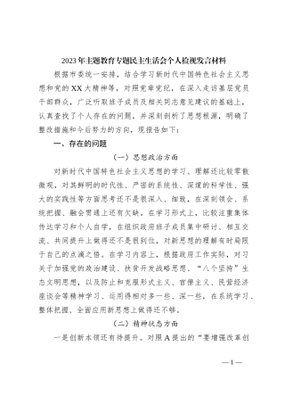 2023年主题教育专题民主生活会个人检视发言材料