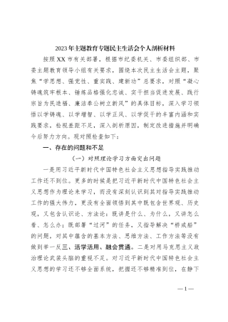 2023年主题教育专题民主生活会个人剖析材料