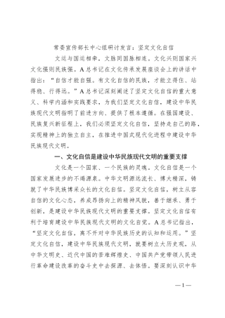 常委宣传部长中心组研讨发言：坚定文化自信