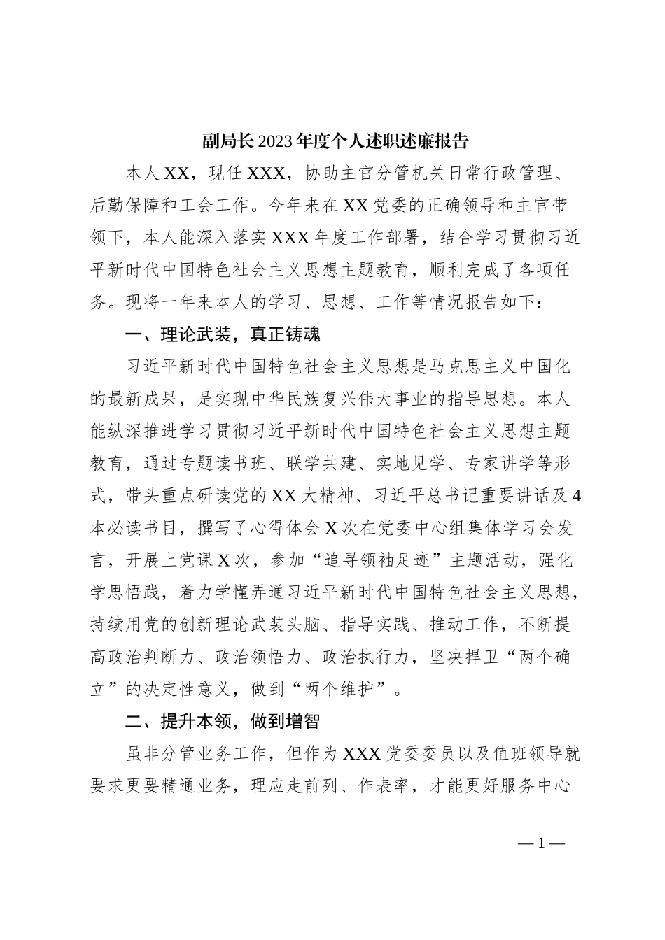 副局长2023年度个人述职述廉报告_第1页