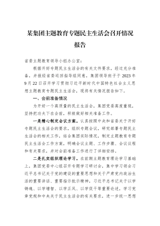 某集团主题教育专题民主生活会召开情况报告