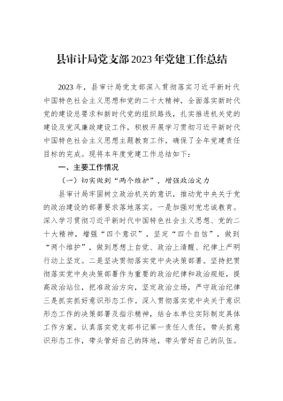 县审计局党支部2023年党建工作总结
